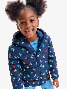 Primary kids lightweight puffer jacket in rainbow confetti stars